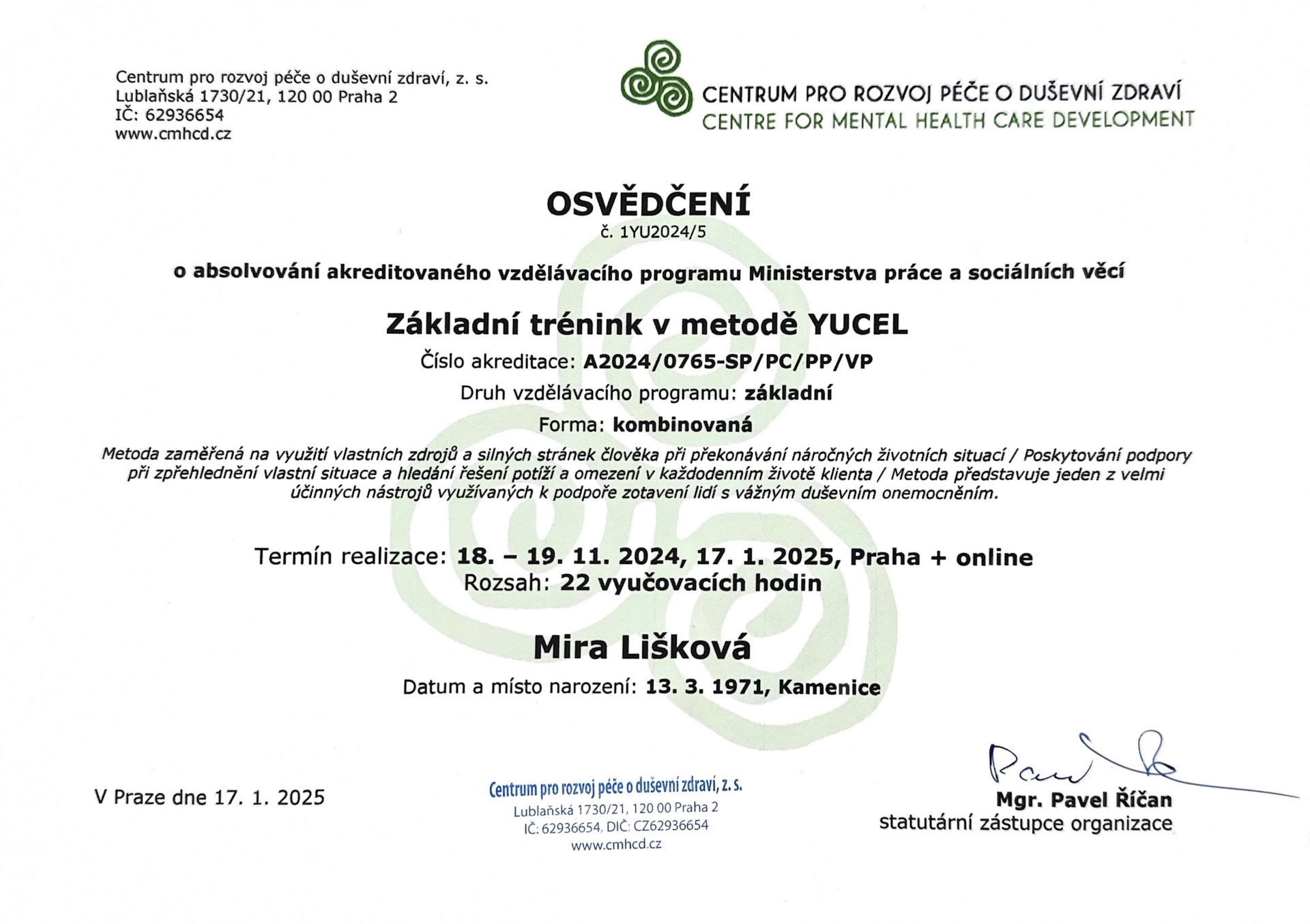 Akreditovaný trénink v YUCEL metodě